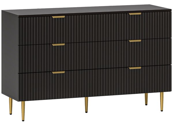 HOMCOM Cassettiera 6 Cassetti Moderna con Maniglie Dorate, 120x40x76.5cm, Nero | Aosom Italy