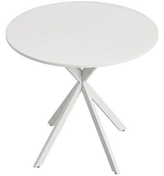 Tavolo da Pranzo Rotondo Stile Industriale Ø80x75 cm con Gambe a Croce in Acciaio Bianco