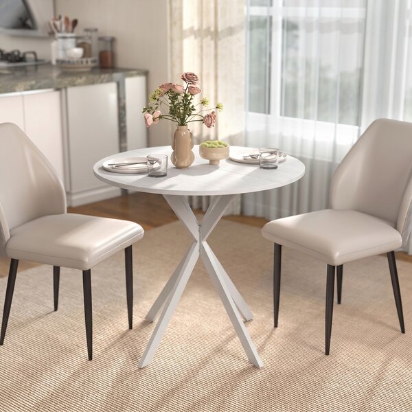 Tavolo da Pranzo Rotondo Stile Industriale Ø80x75 cm con Gambe a Croce in Acciaio Bianco