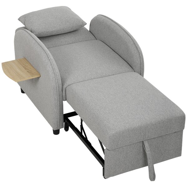 HOMCOM Poltrona Letto 3 in 1 Estraibile in Tessuto Lino, Schienale Regolabile, Tavolino Laterale, Grigio | Aosom Italy