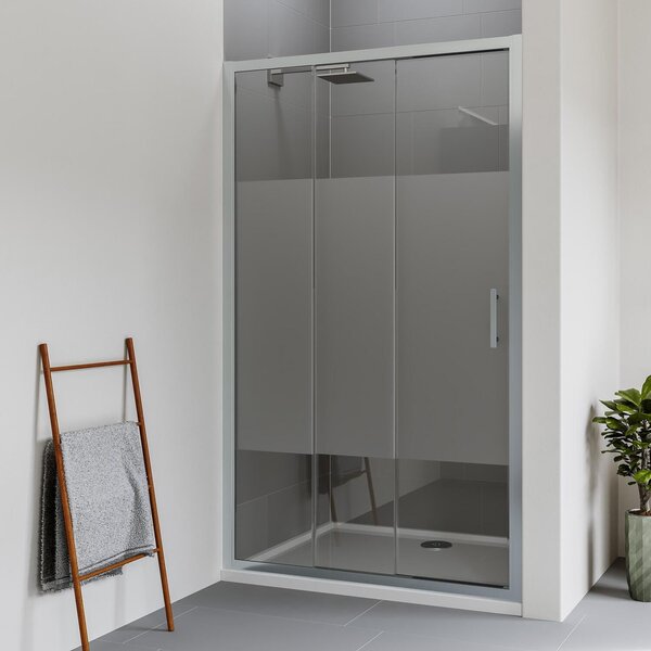 Porta doccia scorrevole Verve 100 cm, H 190 cm in vetro, spessore 6 mm serigrafato cromato