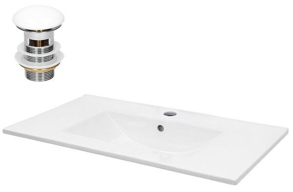 Lavabo LuxeBath Lavabo da appoggio Square, 81x46,5x17,5 cm, bianco, in Vetroceramica, incl. set di scarico con troppopieno