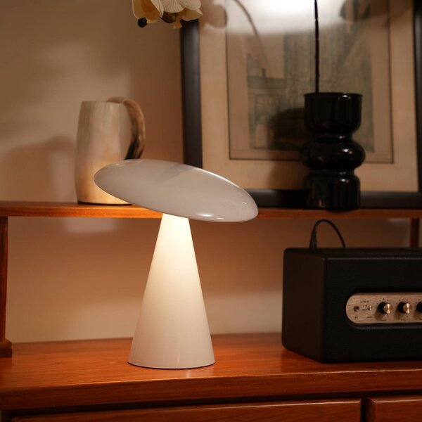 Beacon Lighting Lampada da tavolo LED ricaricabile Kinoko, bianca, 27 cm, CCT dimmerabile, Bianco / Opale, Soggiorno / Sala da pranzo, Plastica, Moderno