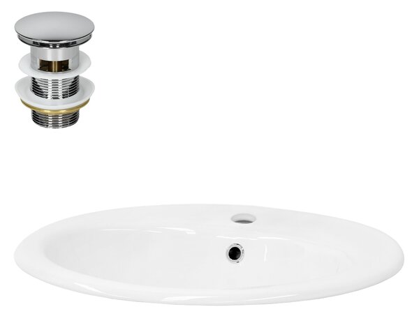Lavabo LuxeBath Lavabo da appoggio ovale, 57x48,5x19,5 cm, bianco, Vetroceramica, incl. set di scarico con troppopieno