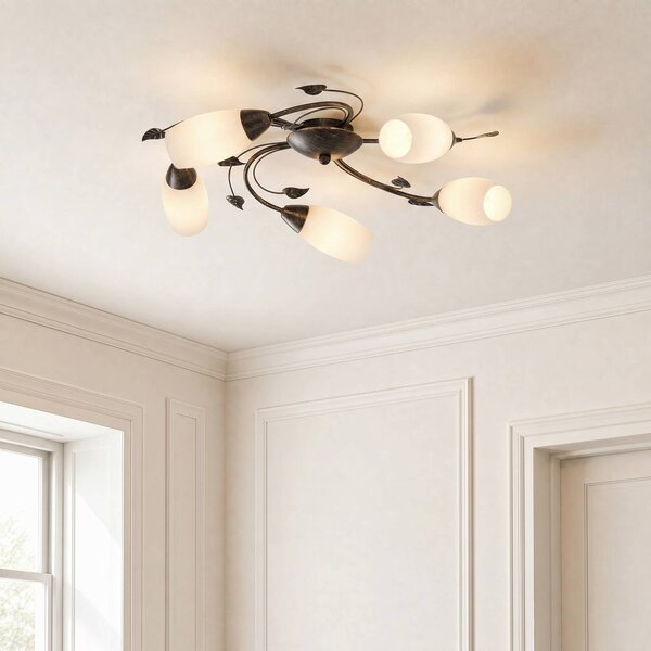 Plafoniera soffitto Stefania Lindby, dimmerabile, Marrone / Ruggine, Soggiorno / Sala da pranzo, Metallo, Antico, Plafoniera