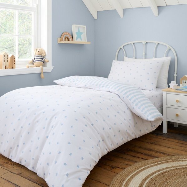 Set copripiumino e federa da bambini bianco e blu in cotone per letto singolo 135x200 cm Mini Star & Stripes – Bianca
