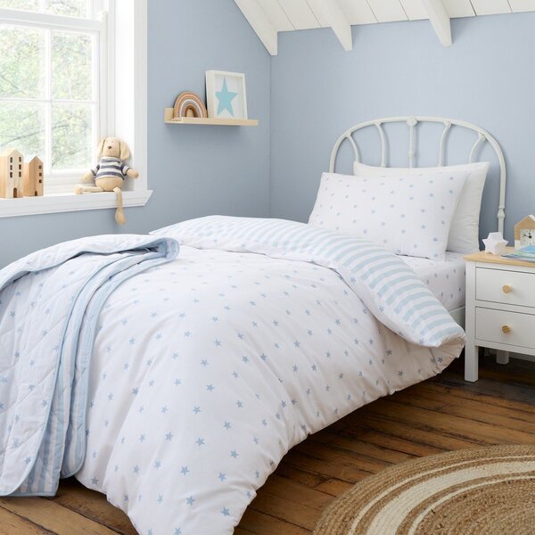 Set copripiumino e federa da bambini bianco e blu in cotone per letto singolo 135x200 cm Mini Star & Stripes – Bianca