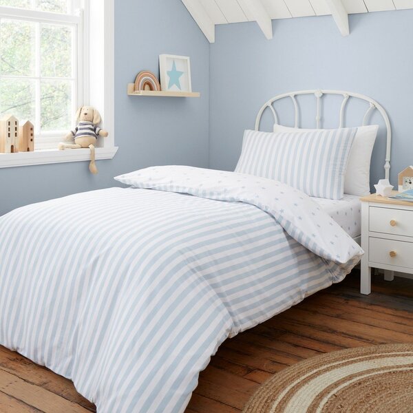 Set copripiumino e federa da bambini bianco e blu in cotone per letto singolo 135x200 cm Mini Star & Stripes – Bianca