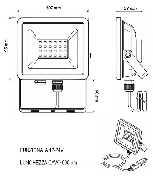 Faro LED 20W IP66 12-24V Colore Bianco Naturale 4.000K