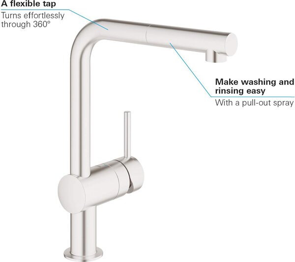 GROHE Miscelatore Cucina con Doccetta estraibile Rubinetto Monocomando colore Acciaio Satinato - MINTA - 32168 DC0
