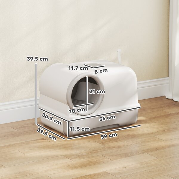 PawHut Lettiera per Gatti Chiusa con Coperchio, Vassoio e 2 Sacchetti di Carbone, in PP, 59x39.5x39.5 cm, Bianco e Grigio | Aosom Italy