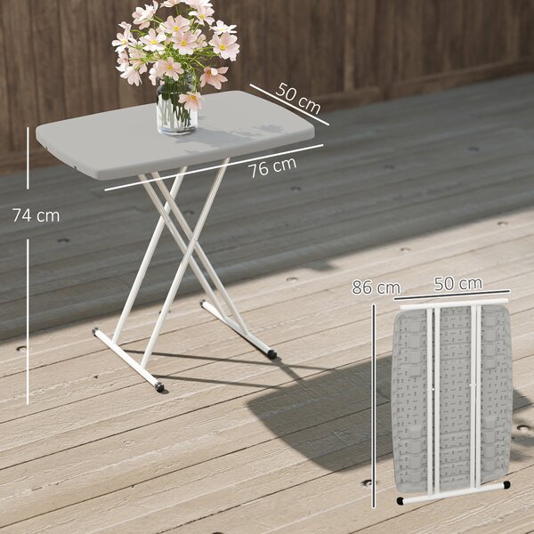 Outsunny Tavolino da Giardino Pieghevole ad Altezza Regolabile, in Metallo e HDPE, 76x50x74 cm, Grigio Scuro | Aosom Italy