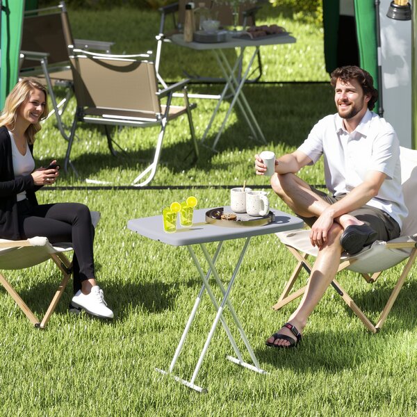 Outsunny Tavolino da Giardino Pieghevole ad Altezza Regolabile, in Metallo e HDPE, 76x50x74 cm, Grigio Scuro | Aosom Italy