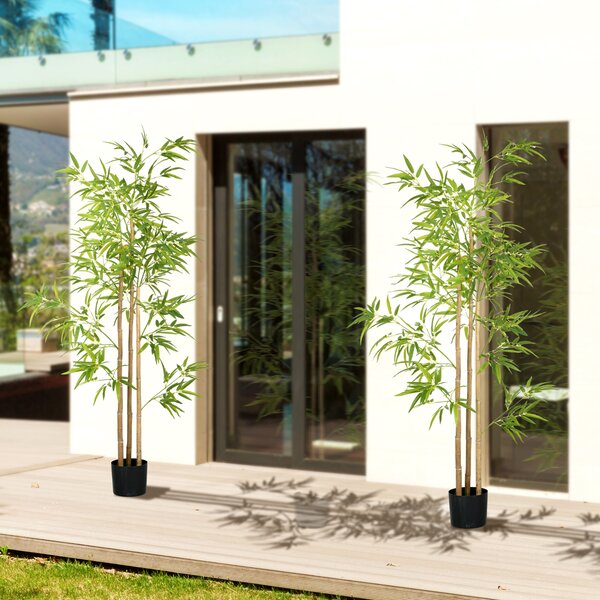 HOMCOM Pianta artificiale Bambù albero artificiale altezza 180 cm con vaso, decorazione interna, molto realistico