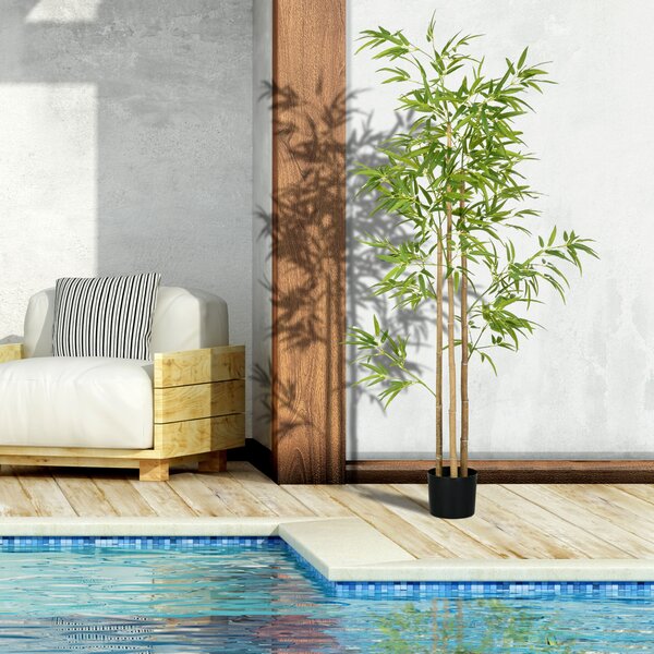 HOMCOM Pianta artificiale Bambù albero artificiale altezza 180 cm con vaso, decorazione interna, molto realistico