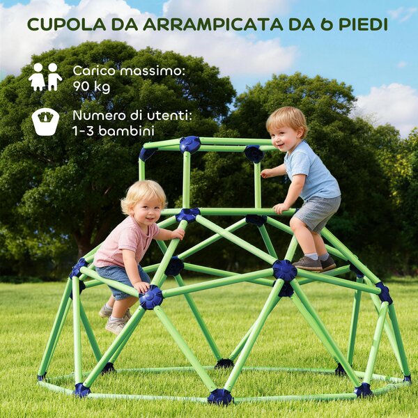 AIYAPLAY Gioco Arrampicata Bambini 3-8 Anni a Cupola con Bordi Smussati, in PP, 182.5x182.5x119 cm, Verde e Viola | Aosom Italy