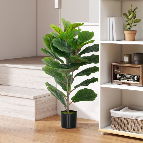 HOMCOM Pianta Finta Ficus Lyrata Alta 80 cm per Interni con Vaso, Decorazione per Casa e Ufficio, Verde | Aosom Italy