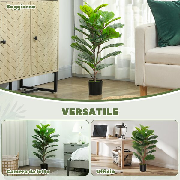 HOMCOM Pianta Finta Ficus Lyrata Alta 80 cm per Interni con Vaso, Decorazione per Casa e Ufficio, Verde | Aosom Italy