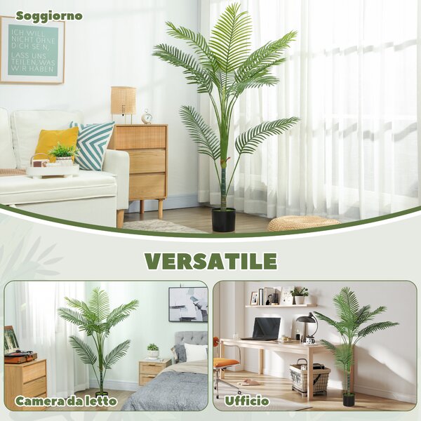 HOMCOM Pianta Finta Palma Areca Alta 150 cm per Interni con Vaso, Decorazione per Casa e Ufficio, Verde | Aosom Italy