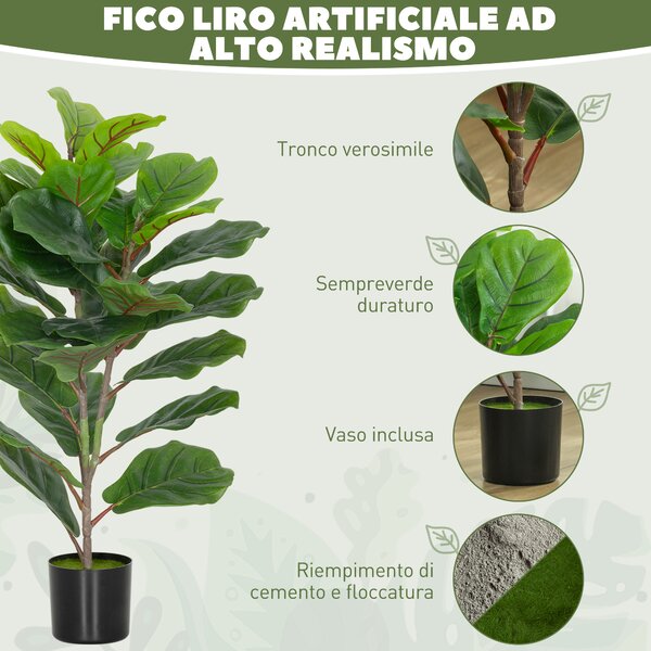 HOMCOM Pianta Finta Ficus Lyrata Alta 80 cm per Interni con Vaso, Decorazione per Casa e Ufficio, Verde | Aosom Italy