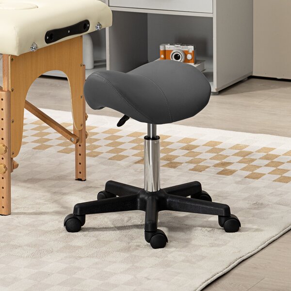 HOMCOM Sgabello a Rotelle Regolabile in Altezza, Girevole, in Ecopelle, 48 x 47 x 45-57 cm, Grigio | Aosom Italy