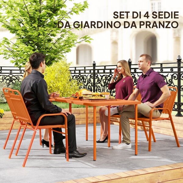 Outsunny Set 4 Sedie da Giardino Sedie da Esterno Impilabili 56x66x91 cm Arancione | Aosom Italy