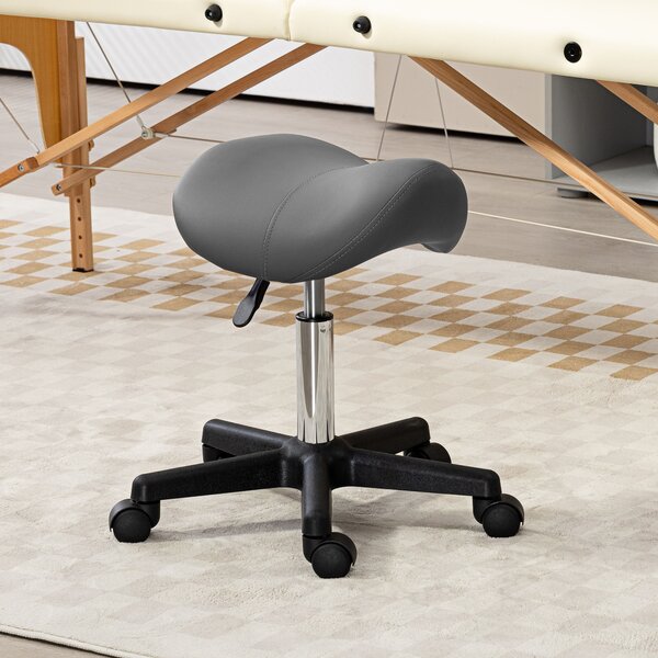 HOMCOM Sgabello a Rotelle Regolabile in Altezza, Girevole, in Ecopelle, 48 x 47 x 45-57 cm, Grigio | Aosom Italy