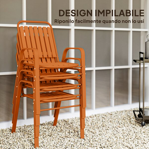 Outsunny Set 4 Sedie da Giardino Sedie da Esterno Impilabili 56x66x91 cm Arancione | Aosom Italy