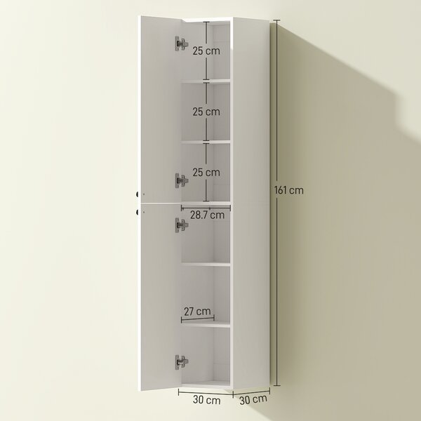 HOMCOM Mobiletto da Bagno a Parete con 6 Ripiani, Superficie Laccata, MDF, Bianco | Aosom Italy