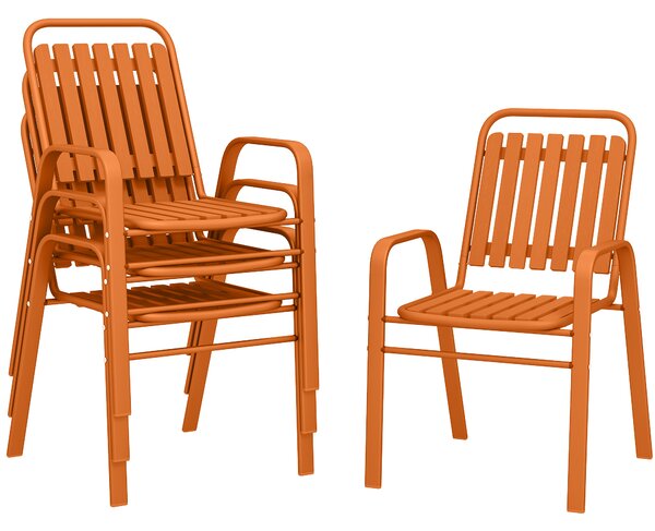 Outsunny Set 4 Sedie da Giardino Sedie da Esterno Impilabili 56x66x91 cm Arancione | Aosom Italy