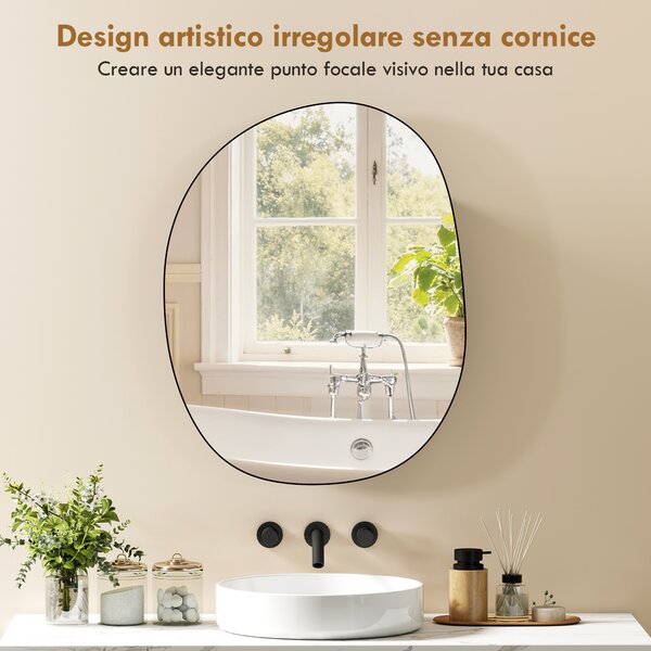 HOMCOM Armadietto da Bagno con Specchio e Spazi Portaoggetti, Forma Irregolare, Montaggio a Parete, per Bagno, Nero | Aosom Italy