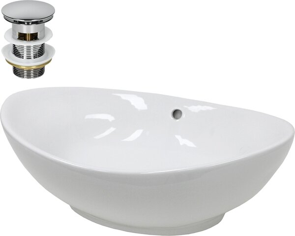 Lavabo LuxeBath Lavabo da appoggio ovale, 59x39x20 cm, bianco, Vetroceramica, incl. set di scarico con troppopieno