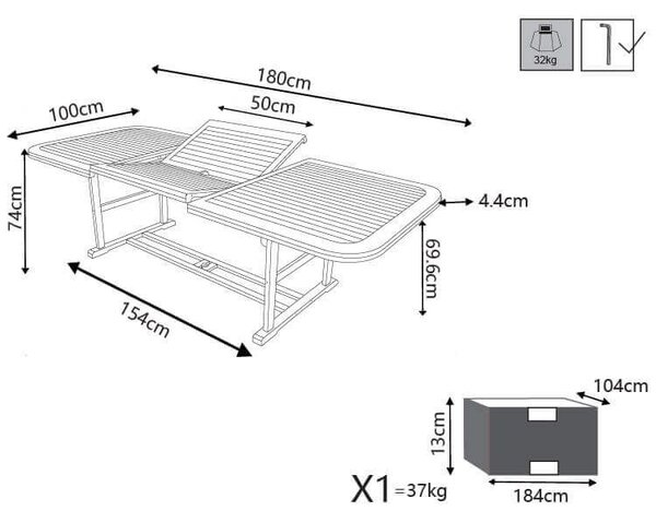 TURRIS - tavolo da giardino allungabile in legno massiccio di acacia 180/240