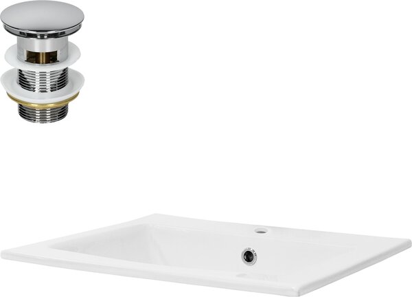 Lavabo LuxeBath Lavabo da appoggio Square, 52,5x45x21 cm, bianco, Vetroceramica, incl. set di scarico con troppopieno