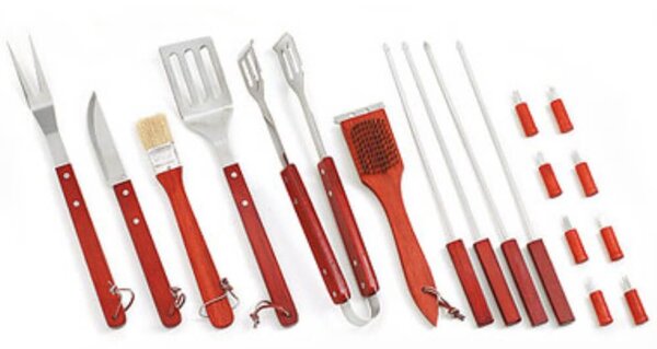 Valigetta attrezzi per barbecue con 18 accessori manico legno