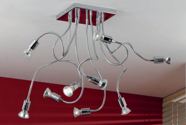 GINEVRA 9 FLEX LED PLAFONIERA CON BRACCI FLESSIBILI IN METALLO CROMATO