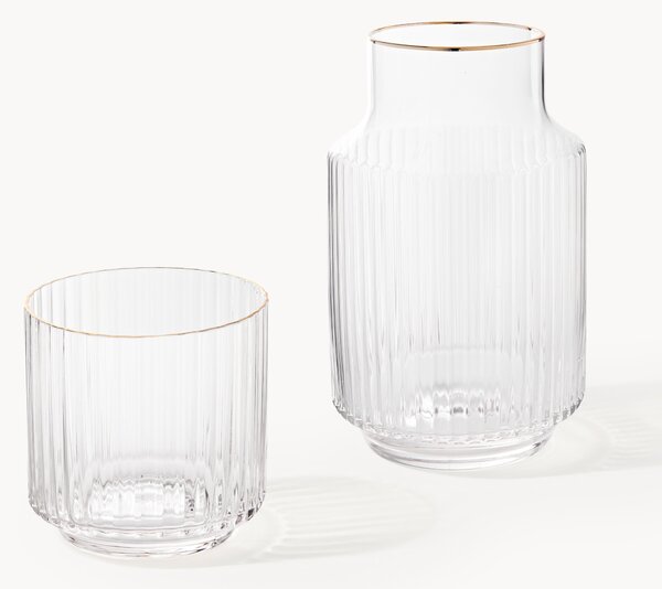 Set caraffa e bicchiere in vetro soffiato con bordo dorato Aleo 2 pz