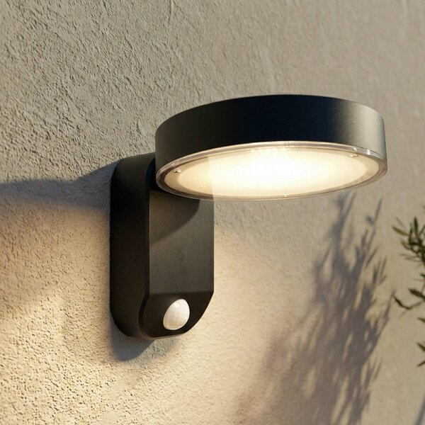 PRIOS Applique a LED solare Tarlson, rotonda, antracite, sensore Tarlson, Nero, Plastica, Moderno