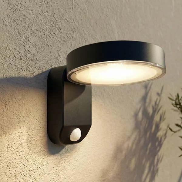PRIOS Applique a LED solare Tarlson, rotonda, antracite, sensore Tarlson, Nero, Plastica, Moderno