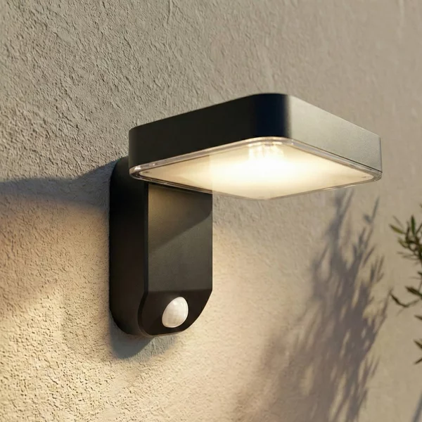 PRIOS Applique a LED solare Tarlson, angolare, antracite, sensore Tarlson, Nero, Plastica, Moderno