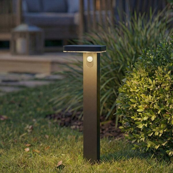 Lampione a LED PRIOS Tarlson, angolare, antracite, sensore Tarlson, Nero, Plastica, Moderno