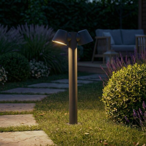 Lampioncino da giardino Ileyna Lindby, dimmerabile, Alluminio / Grigio / Zincato, Alluminio, Moderno, Lampada da esterni