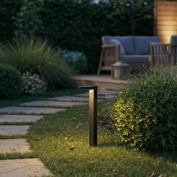 PRIOS Lampione a LED solare Tarlson, rotondo, antracite, sensore Tarlson, Nero, Plastica, Moderno