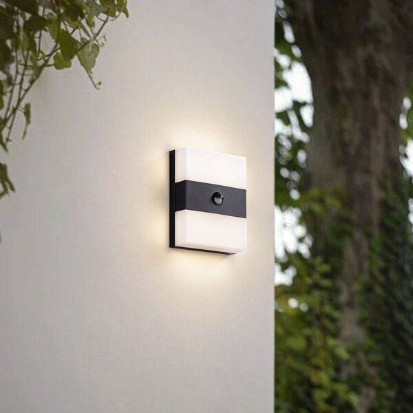 PRIOS Applique da esterni LED Teekon, antracite, sensore, IP44 Teekon, Nero, Acciaio Inox, Moderno