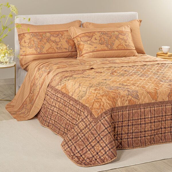 Copriletto Primaverile MATRIMONIALE Geo Tartan UNICA Raso Di Cotone Caleffi
