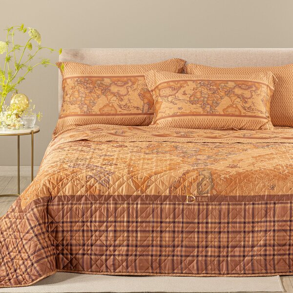 Copriletto Primaverile MATRIMONIALE Geo Tartan UNICA Raso Di Cotone Caleffi