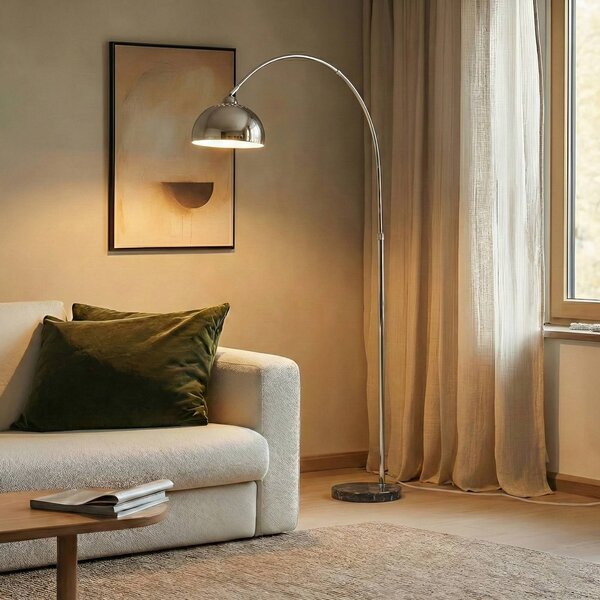 Lampada ad arco Tonka Lindby, Cromo / Argento, Soggiorno / Sala da pranzo, Metallo, Moderno, Lampada da terra