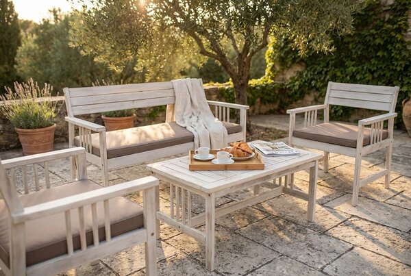 CAESAR - salotto da giardino in legno massiccio di acacia 2 posti completo di cuscini