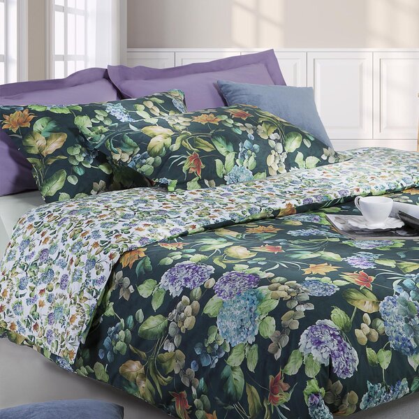 Trapunta In Percalle Hydrangea-jungle Matrimoniale - 260X260 Emporium Floreale Verde Caleffi