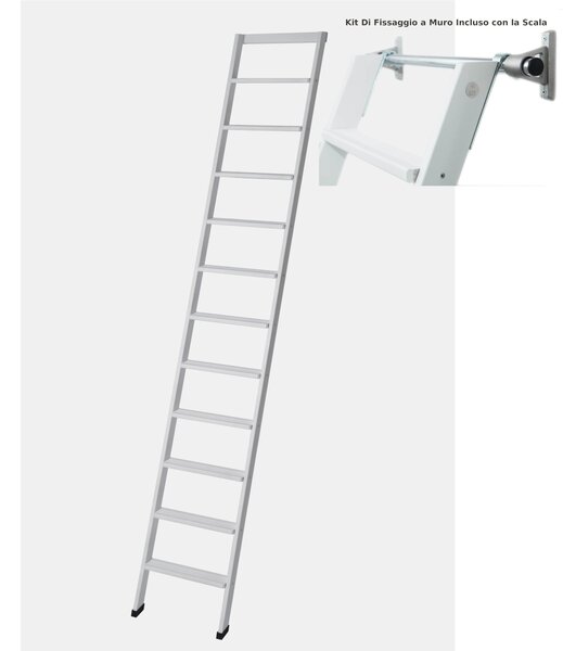 Scala da Appoggio UP 11 gradini Lunghezza 2.75 Mt in Faggio Massello Dimensioni 45x9x h 2,75 cm Peso 9,5 Kg Con KIT INCLUSO, Scala colore legno Naturale